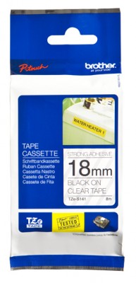 Etiqueta clara continua laminada con adhesivo super resistente Brother TZES141 - de 18 mm de ancho x 8 mts de largo. Impresión en negro.