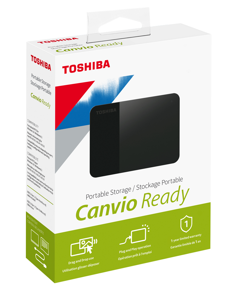 Disco Duro Toshiba Canvio Ready 1TB HDTP310XK3AA - Color Negro, USB USB 3.2 Gen 1(compatible con 2.0), Formato 2.5