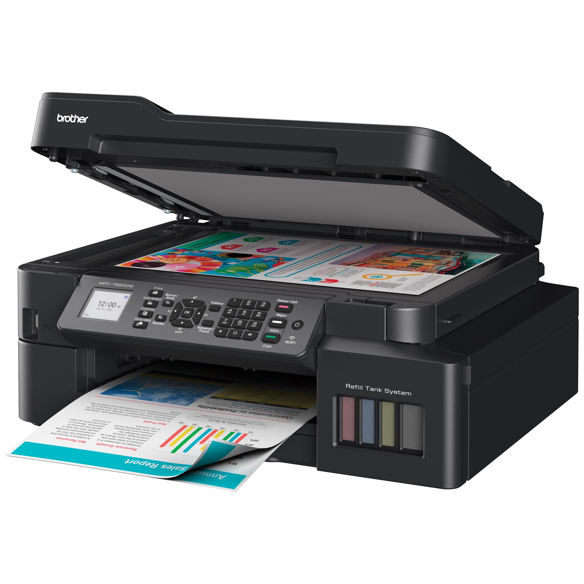 Multifuncional Tinta Continua Brother MFCT920DW - 30 ppm negro/26 ppm color, dúplex, Wifi/LAN, cama plana tamaño carta, ADF hasta 20 páginas, Easy Setup