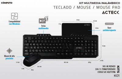 Kit de teclado y mouse inalámbrico + mousepad - teclado multimedia