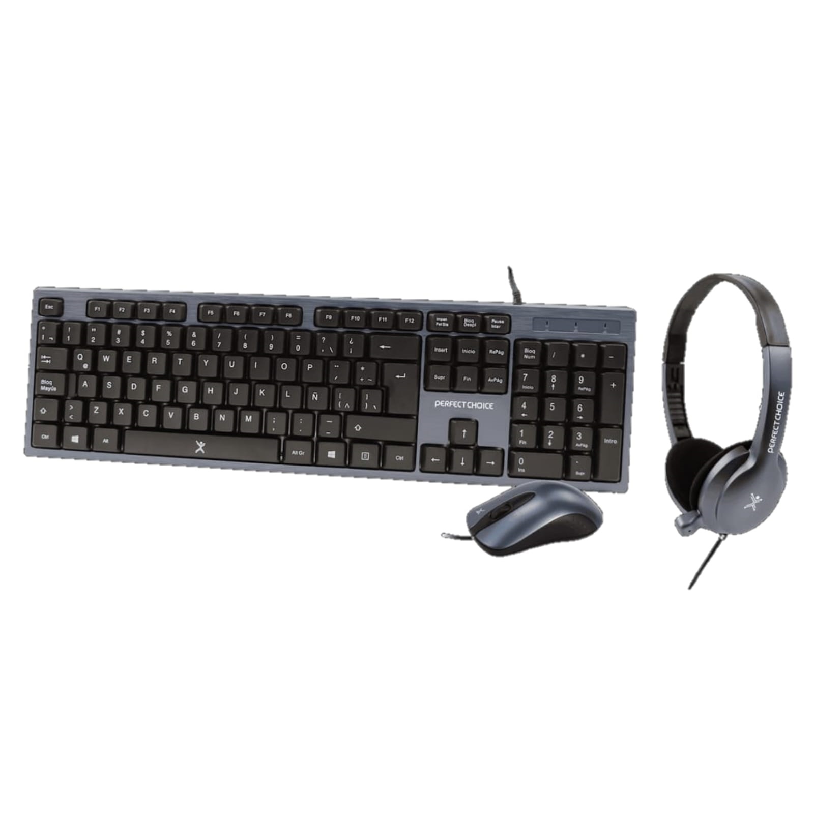 Kit Teclado+Mouse+Diadema para Oficina PERFECT CHOICE PC-201700 - Negro, 1000 DPI