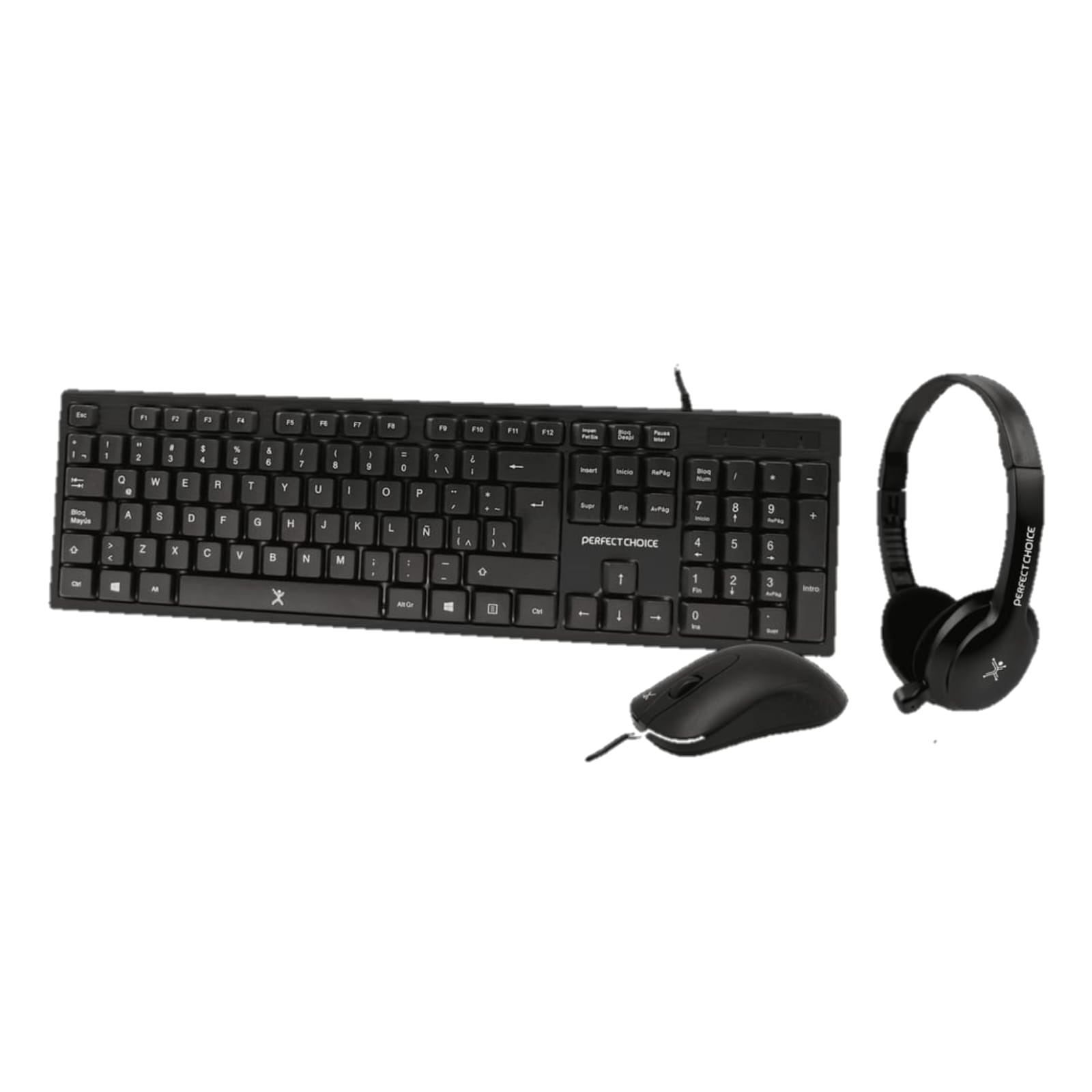 Kit Teclado+Mouse+Diadema para Oficina  PERFECT CHOICE PC-201717 - Negro, 1000 DPI