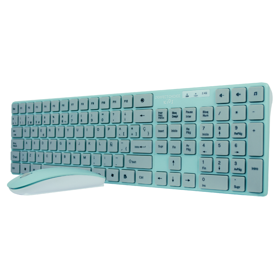 Kit Teclado y Mouse PERFECT CHOICE PC-201243 - Turquesa, 10 m, 800 / 1000 / 1600 DPI