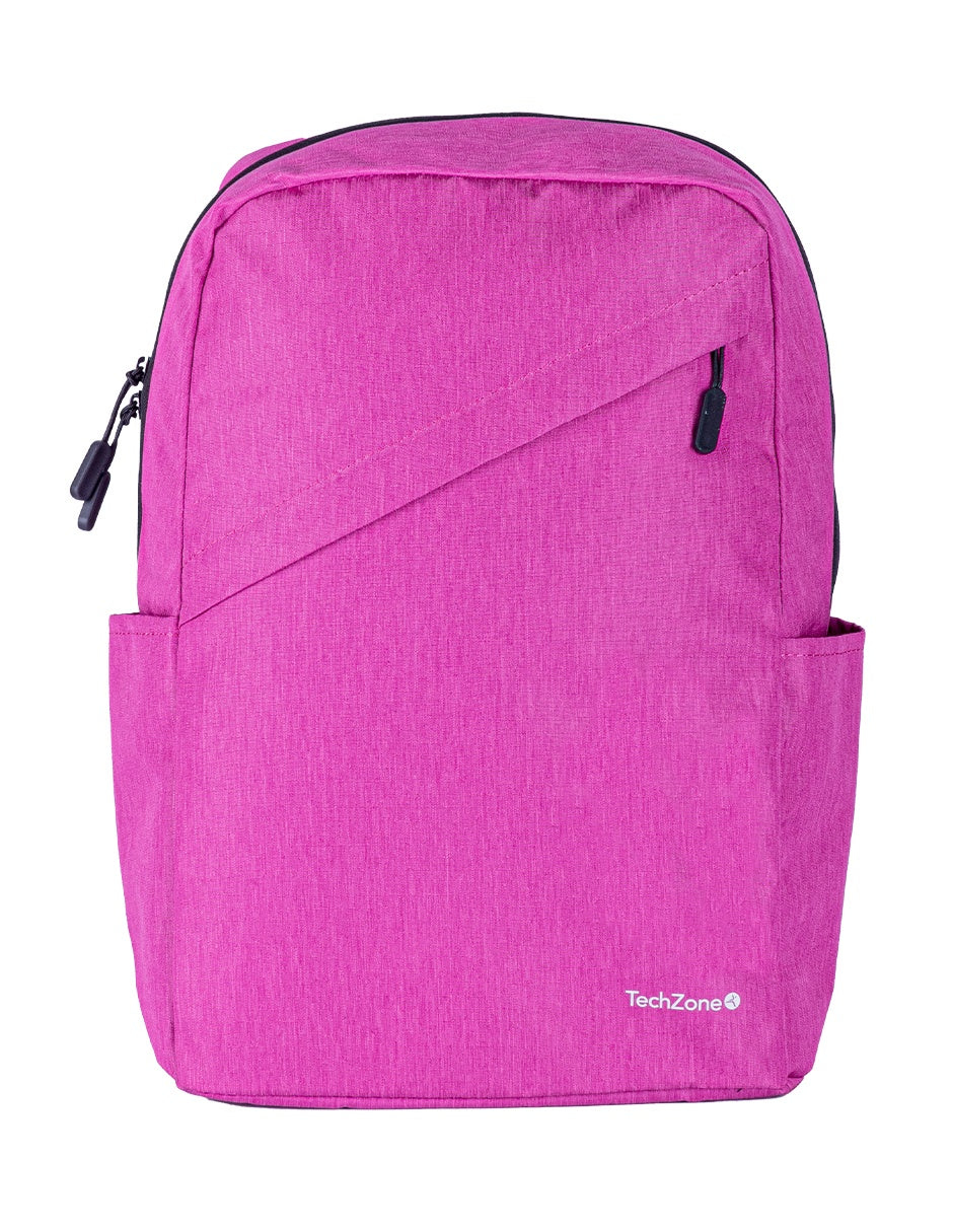 Backpack Classic Pink TechZone de 15.6 pulgadas - múltiples compartimientos, organizador frontal, costuras y asas reforzadas, garantía limitada de por vida.