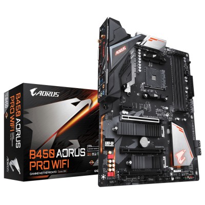 Motherboard GIGABYTE B450 AORUS PRO WIFI - DDR4-SDRAM, 64 GB, AMD, Socket AM4, ATX