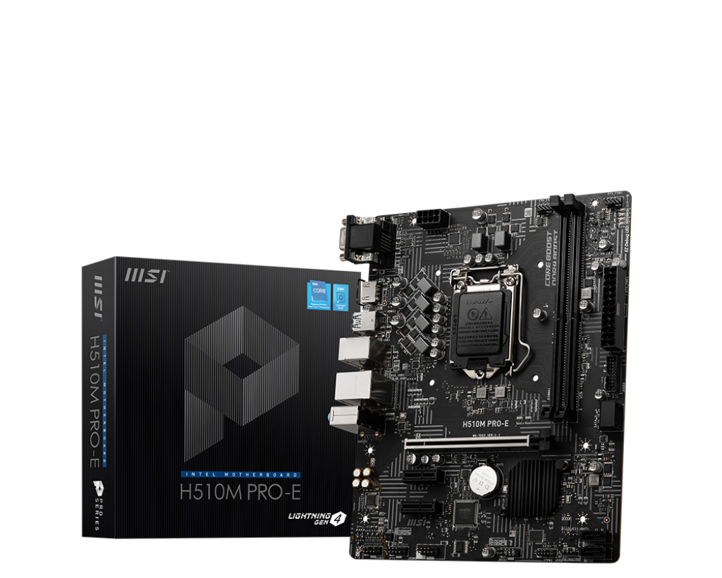 Motherboard MSI H510M PRO-E - Intel Chipset - Socket LGA-1200, MicroATX, 64 GB DDR4 SDRAM Ram Máxima Soportada