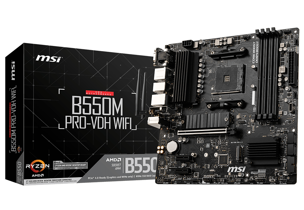 Motherboard MSI B550M - DDR4-SDRAM, 128 GB, AMD, Zócalo AM4, Micro ATX