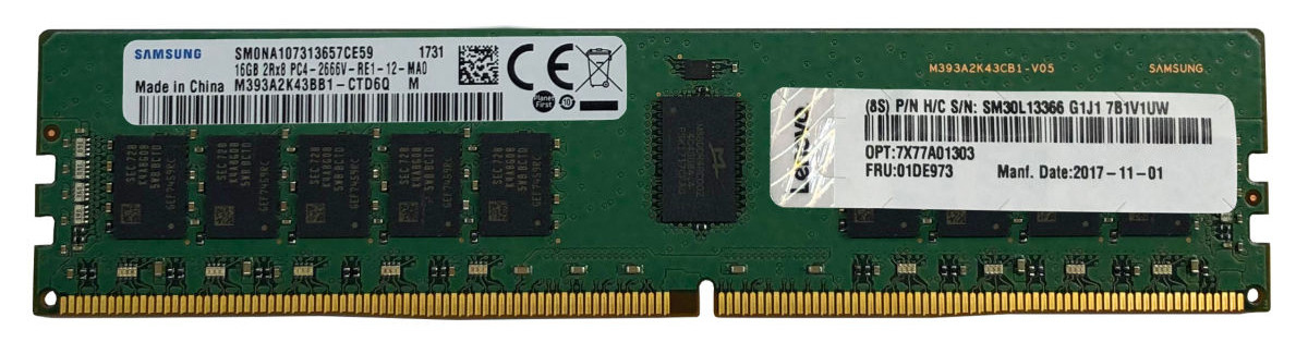 Memoria Lenovo ThinkSystem (4X77A77495) ThinkSystem 16GB TruDDR4 3200 MHz (2Rx8 - 1.2V) ECC UDIMM, 1 año de garantía, Compatible con SERLEN1160, SERLEN1170