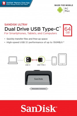 Memoria USB 3.0 Dual Tipo C 64GB SANDISK SDDDC2-064G-G46 - Gris, 64 GB, USB 3.0, 150 MB/s