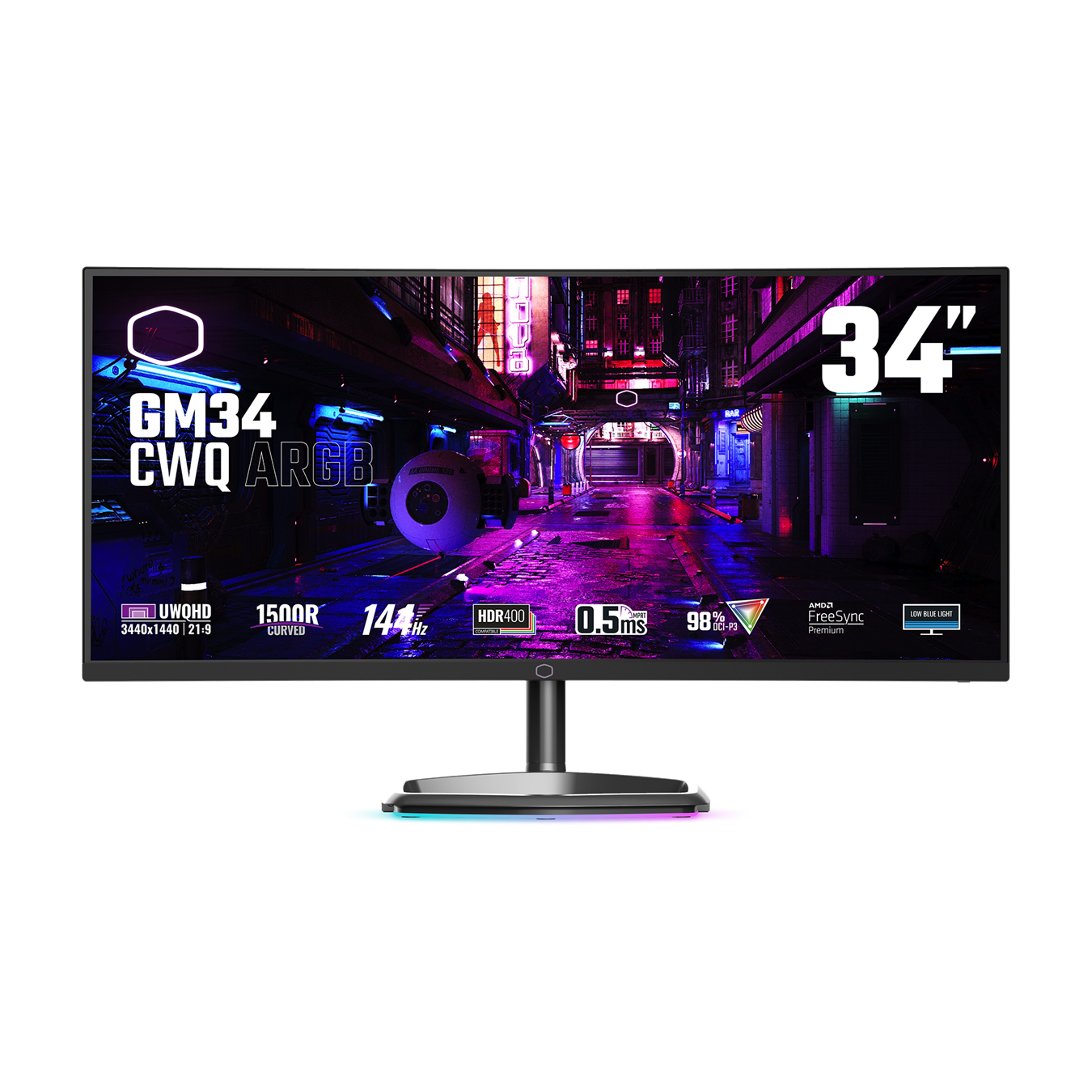 Monitor Curvo COOLER MASTER GM34-CWQ ARGB - 34 pulgadas, .5 ms, Negro