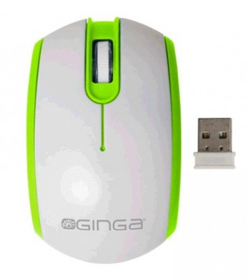 Mouse GINGA GI15MWBCO-VERDE - Color blanco, RF inalámbrico, 1200 DPI