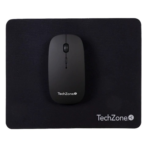 Mouse Slide Black inalámbrico de batería recargable TechZone - 1600 DPI s, 4 botones, texturizado en rubber, mousepad de regalo, 1 año de garantía.