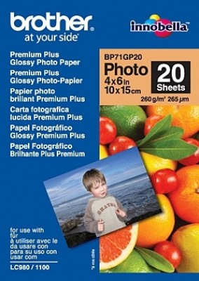 Papel Fotográfico Satinado Brother BP71GP20 Innobella Paquete con 20 Hojas Tamaño 4 x 6 Pulgas -