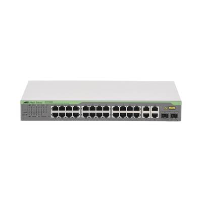 Switch ALLIED TELESIS WebSmart de 24 puertos 10/100 mbps + 2 puertos 10/100/1000 Mbps + 2 SFP Gigabit Combo. AT-FS750/28-10. -