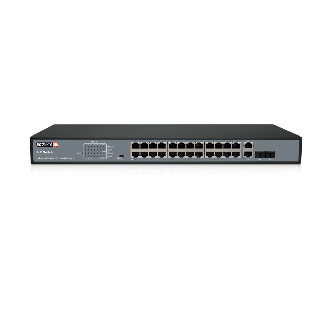 Switch Provision ISR PoES-24370C+2Com Poe 24 Canales - 370W, 24 Puertos 10/100Mbps + 2 Puertos SFP