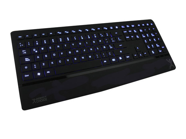 Teclado PERFECT CHOICE - USB, Alámbrico, Negro