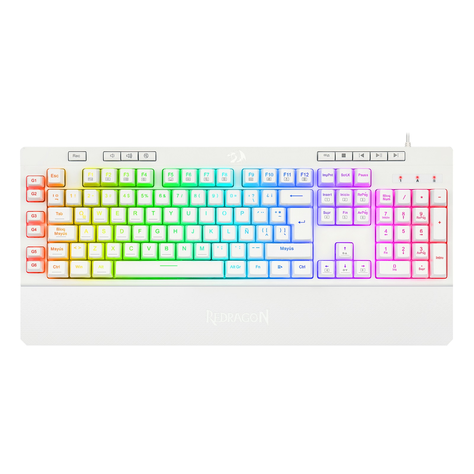 Teclado  Redragon Shiva White - Español, Blanco, RGB
