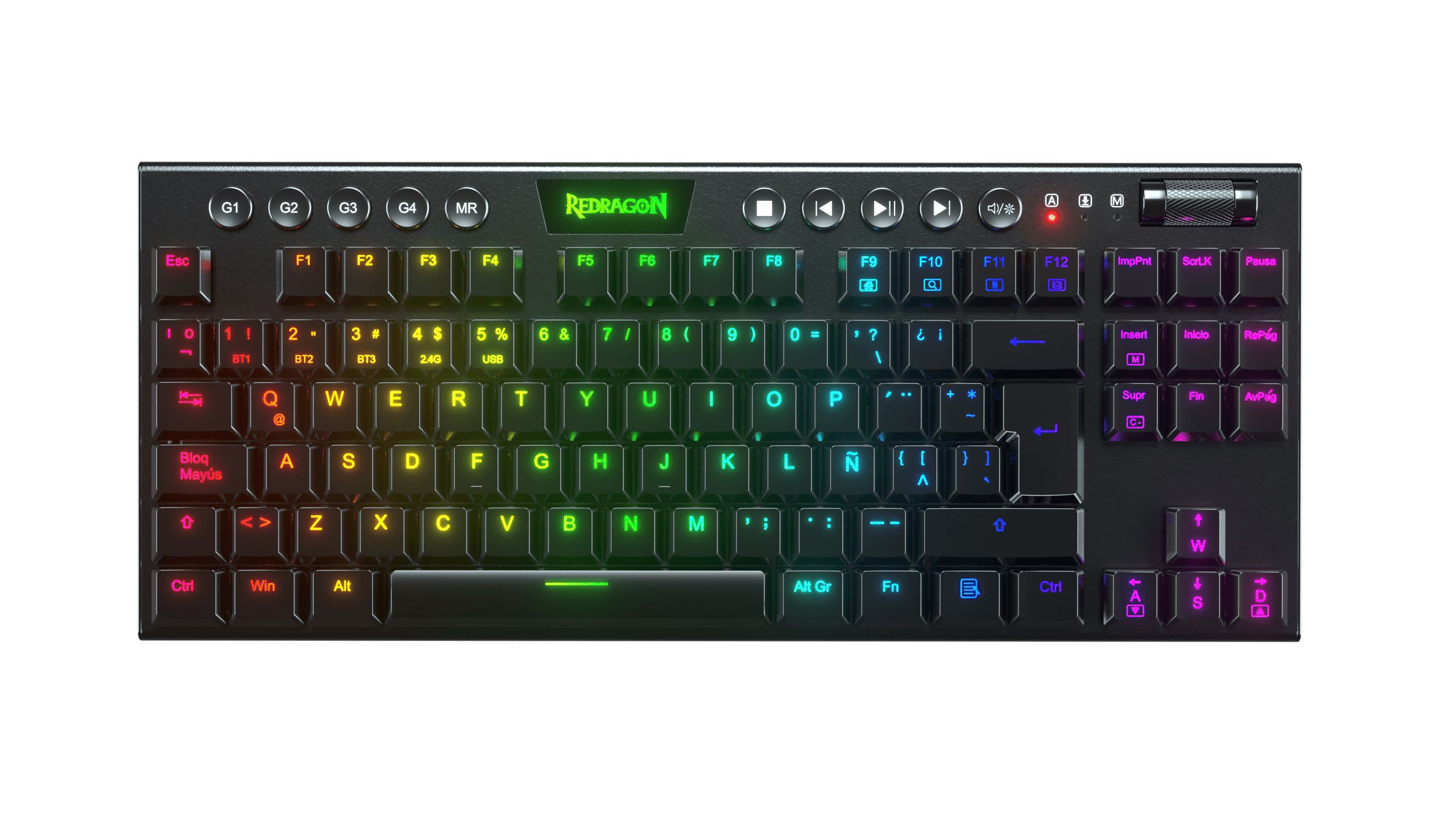 Teclado Redragon HORUS TKL K621-RGB-SP RD - Alámbrico e Inalámbrico, Español, Negro, Multicolor