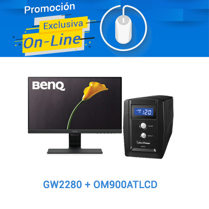 KIT MONITOR BENQ 21.5 WIDE AVLED HDMI VESA GW2280 + NO-BREAK REGULADOR CYBERPOWER OM900ATLCD AVR PANTALLA