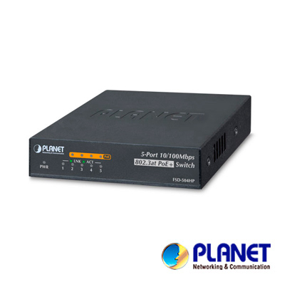 SWITCH POE 5FAST/4POE/1UPLINK NO-ADMINISTRABLE PLANET FSD-504HP 60W CON MODO EXTENDIDO 250MTS
