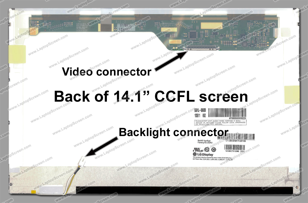 14.1-inch WideScreen (12"x7.4") WXGA (1280x800) Glossy CCFL 1-Bulb N141I1-L08 REV.C1