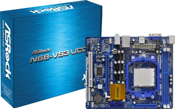 MOTHER BOARD ASROCK N68-VS3 UCC SOCKET AM3, 2 DDR3 1600/1333/1066/800 (8GB) , VID, SON, RED10/100)