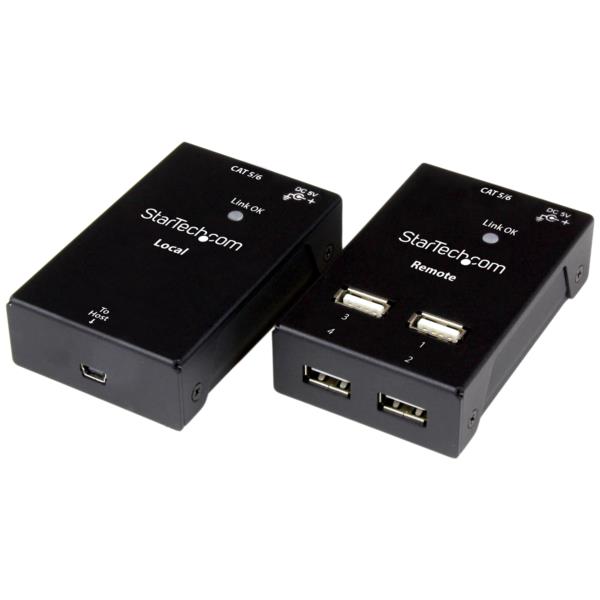 Extensor USB 2.0 de 4 puertos por cable Cat5 o Cat6 - Hasta 50 metros